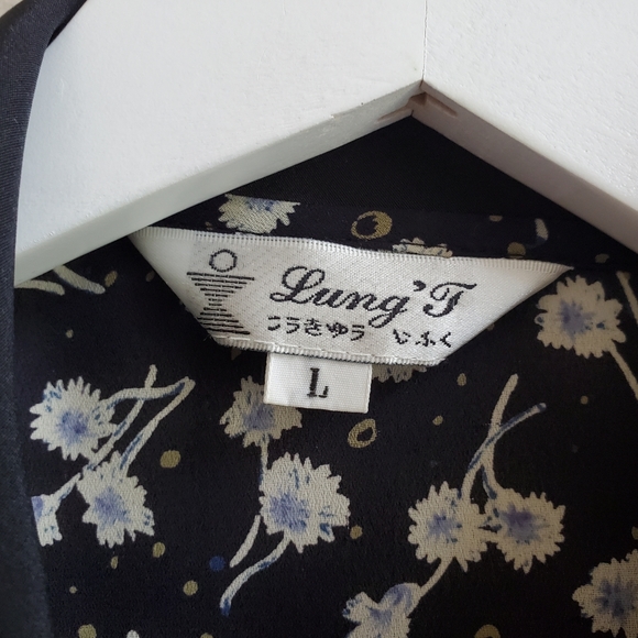 Vintage floral prints shirt with double layered contrast collar with button L - Picture 7 of 7